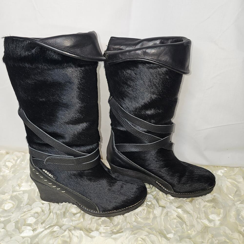 Oscar Sport Black Calf/Pony Hair Winter Snow Boot, Size 37 =6